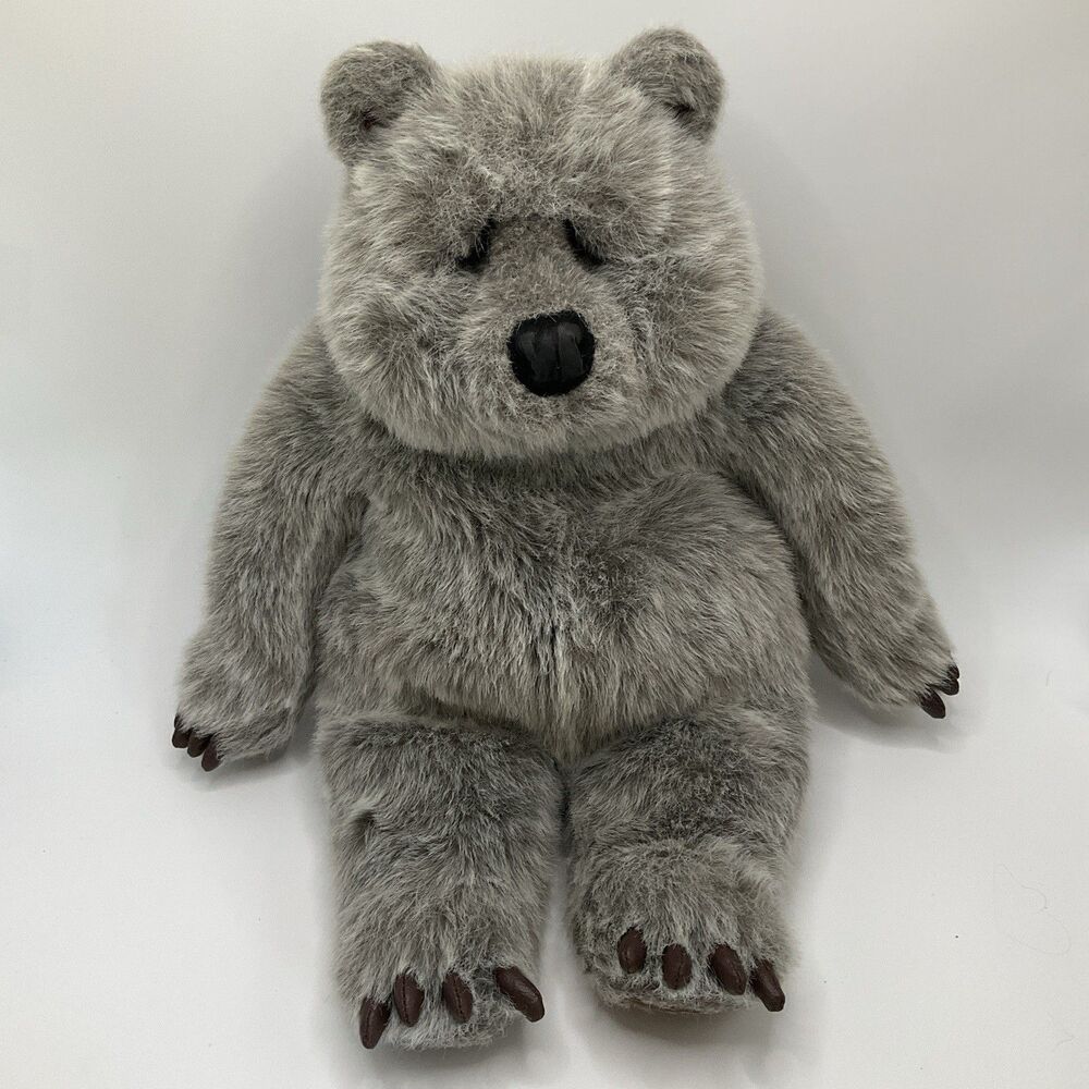 Vintage Lou Rankin Friends Grizzly Bear Plush Stuffed Animal Gray Brown